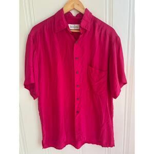 Bogari 100% Silk Button Down Short Sleeve Pink Dress Shirt Men's Size Medium